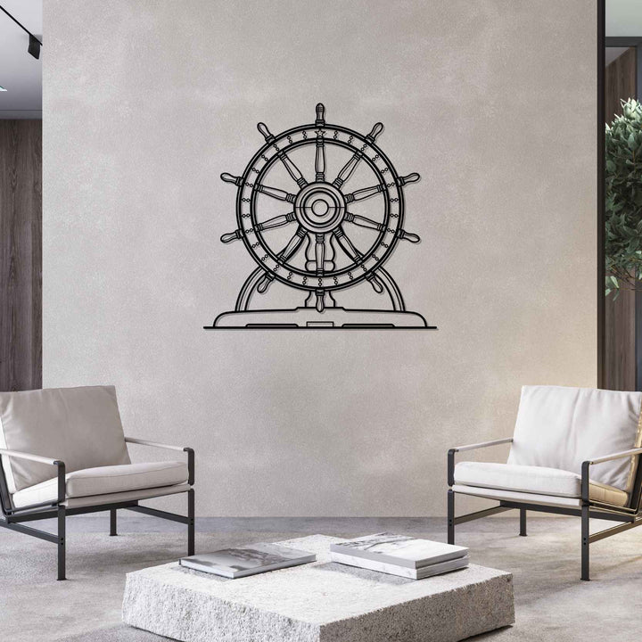 USS Constitution Wheel Silhouette Metal Wall Art