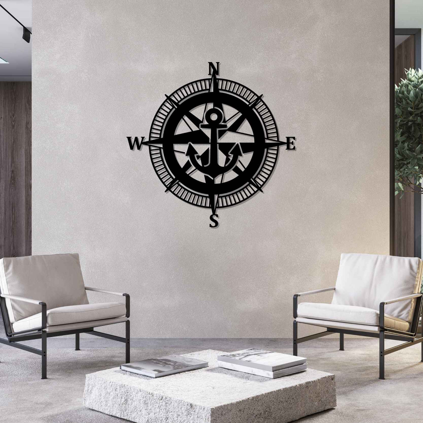 Compass Star Silhouette Metal Wall Art