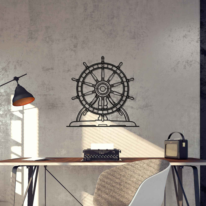 USS Constitution Wheel Silhouette Metal Wall Art