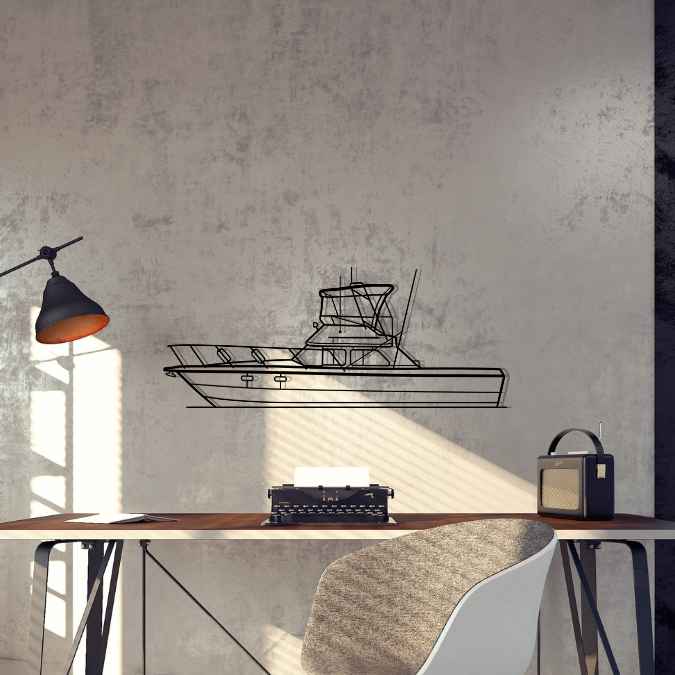 Flybridge Cruiser 1983 Silhouette Metal Wall Art