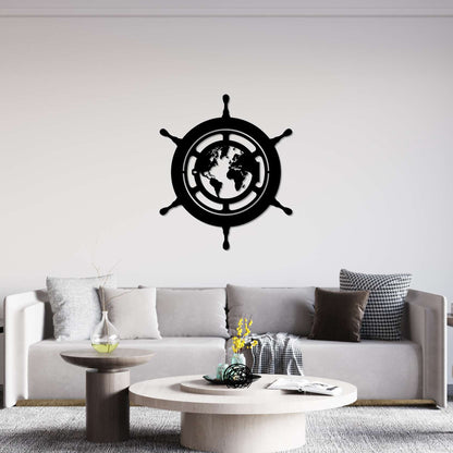 Globe Wheel Silhouette Metal Wall Art